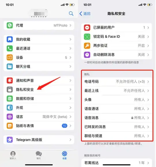 Telegram隐私设置